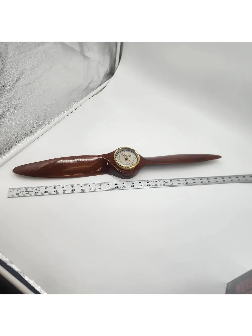 Large Wooden Propeller Wall Clock with Brass Tone Dial 27